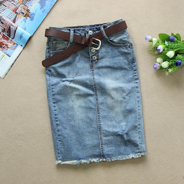 summer high waist slim bodycon womens skirt pencil denim single breasted jeans skirts falda mujer, Black